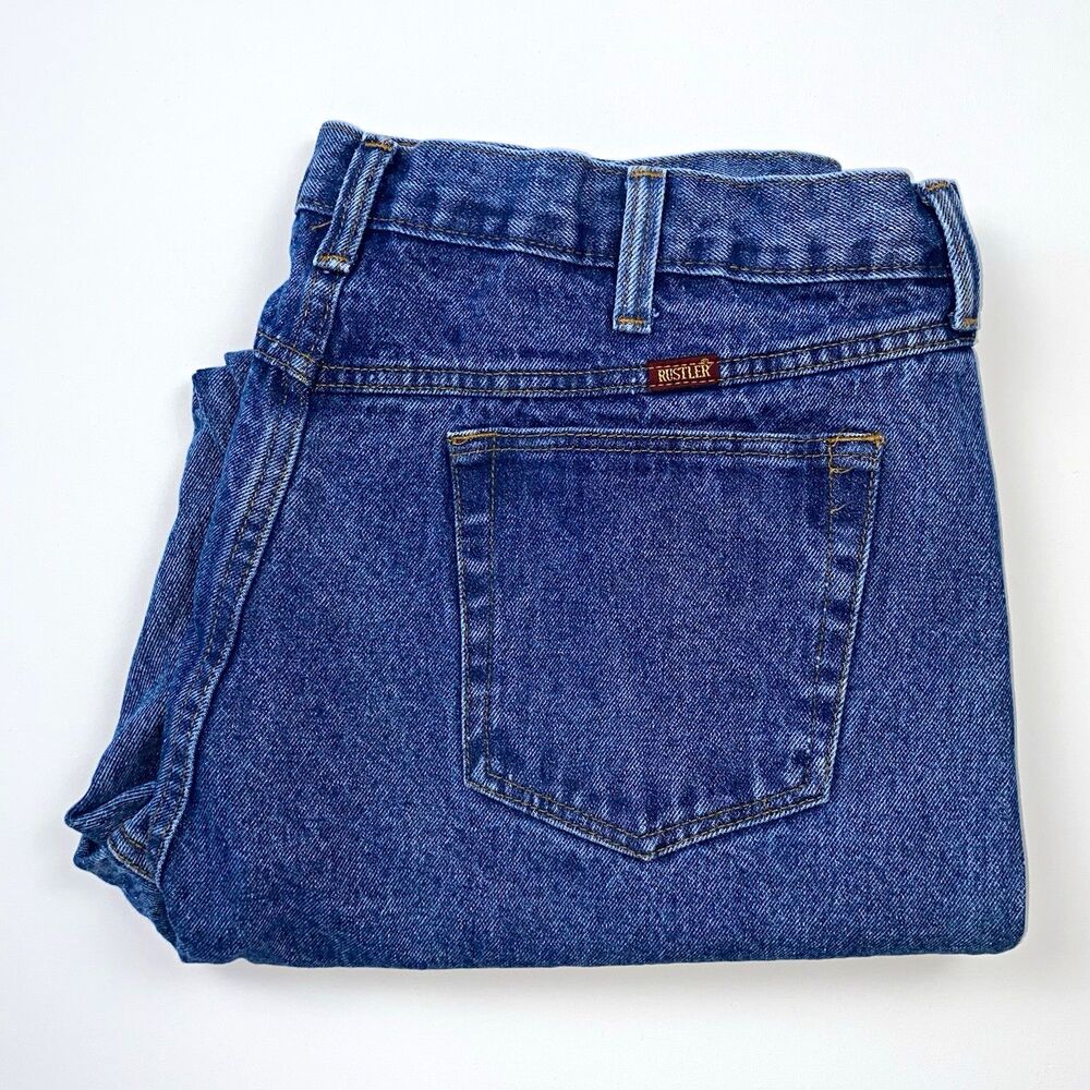 Rustler Men's Blue Denim Work Pants 40x30 Cotton Construction Workwear